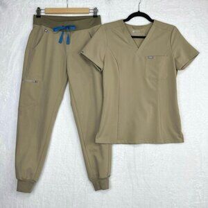 Figs Scrub Set Women’s Zamora Joggers XSP Slim Catarina Top XS Sandstone